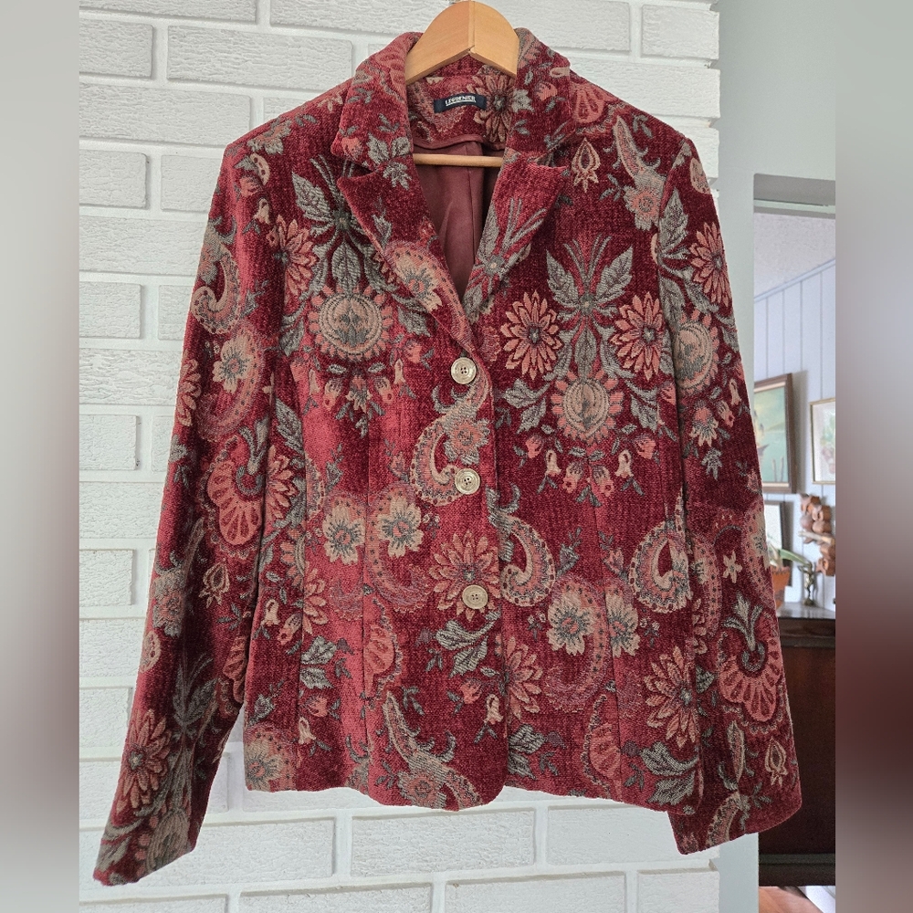 Vintage Floral Velvet Tapestry Blazer
